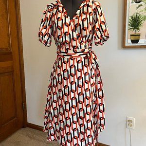 Banana Republic 100% silk red, white and blue link print dress, size 0